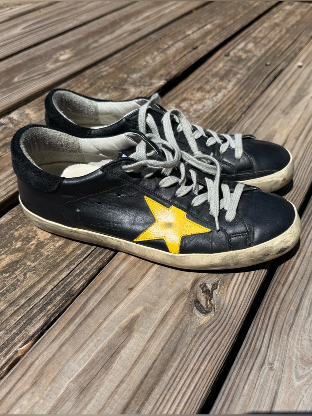 Golden Goose Super-Star Black Nubuck And Yellow Leather Star Sneakers Size 41